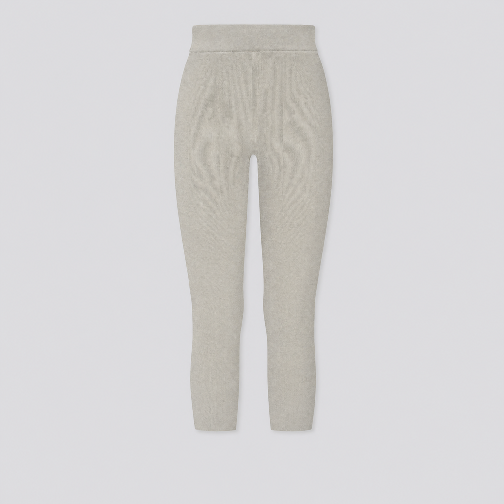 Legging corsaire en maille côtelée gris, vue de face